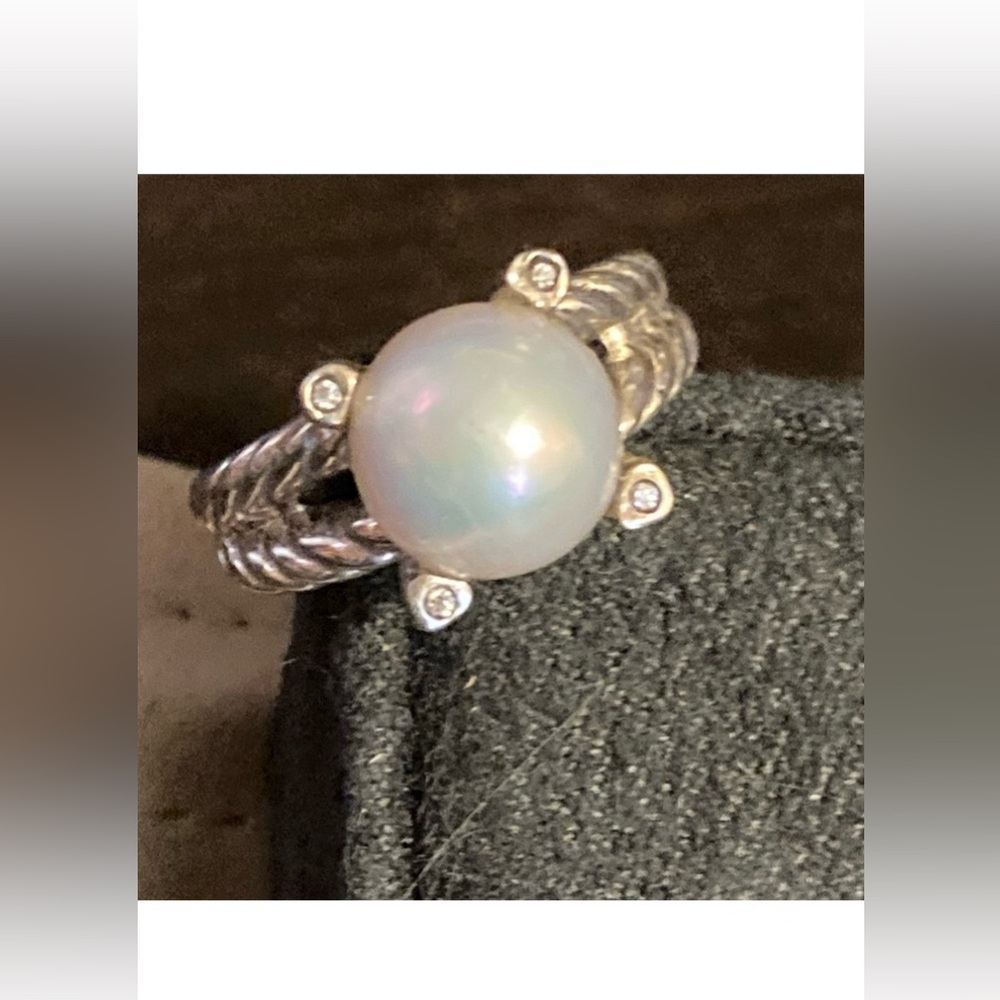 David Yurman 10mm Pearl Diamond Ring Sz 8